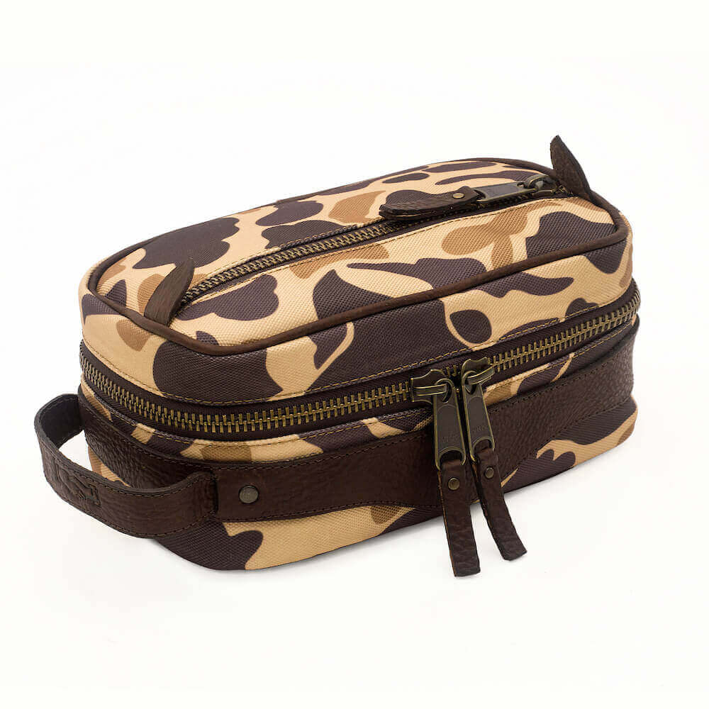 Campaign Waxed Canvas Toiletry Square Shave Kit-Bags > Toiletry Bag > Waxed Canvas-Smoke-Vintage Camo-Mission Mercantile Leather Goods