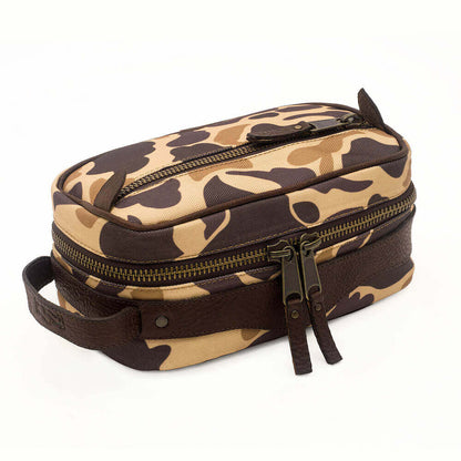 Campaign Waxed Canvas Toiletry Square Shave Kit-Bags > Toiletry Bag > Waxed Canvas-Smoke-Vintage Camo-Mission Mercantile Leather Goods