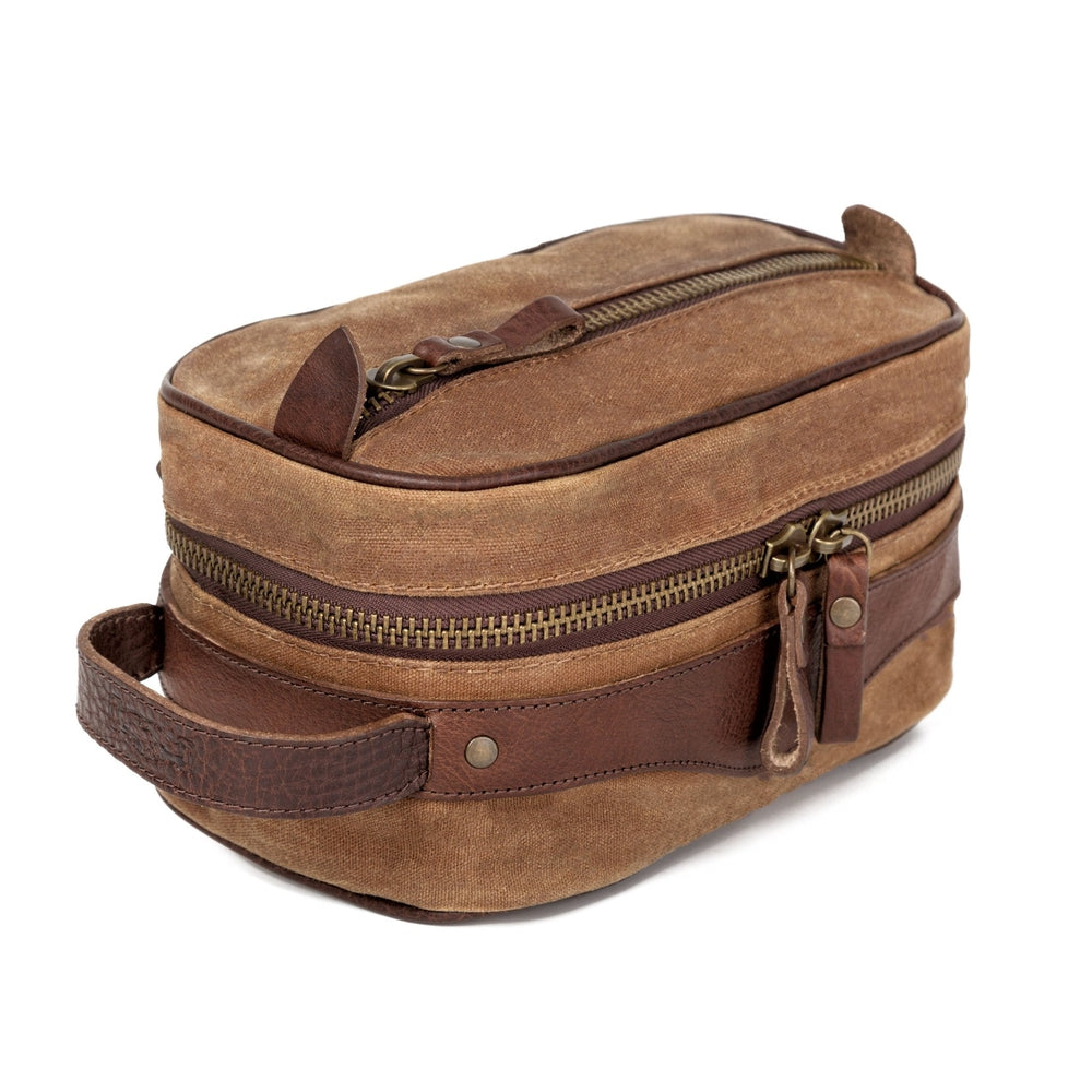 Campaign Waxed Canvas Toiletry Square Shave Kit-Bags > Toiletry Bag > Waxed Canvas-Smoke-Brown-Mission Mercantile Leather Goods