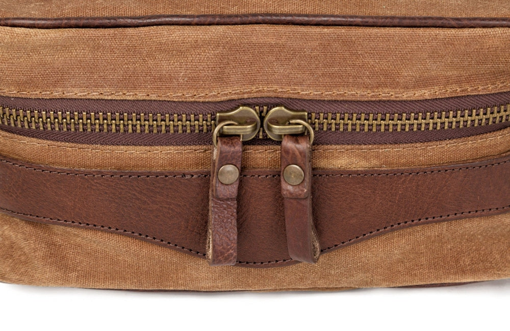 Campaign Waxed Canvas Toiletry Square Shave Kit-Bags > Toiletry Bag > Waxed Canvas-Smoke-Brown-Mission Mercantile Leather Goods