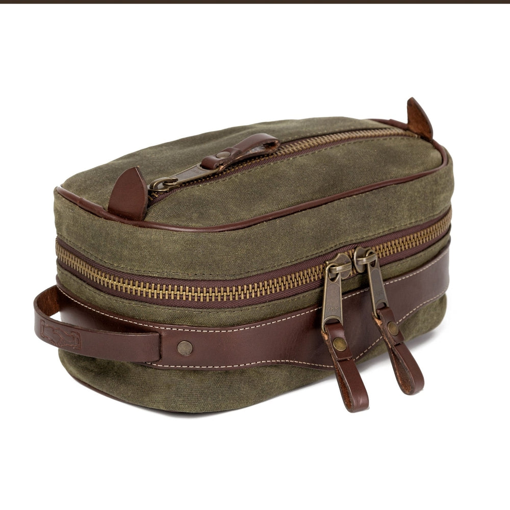 Campaign Waxed Canvas Toiletry Square Shave Kit-Bags > Toiletry Bag > Waxed Canvas-Smoke-Forest-Mission Mercantile Leather Goods