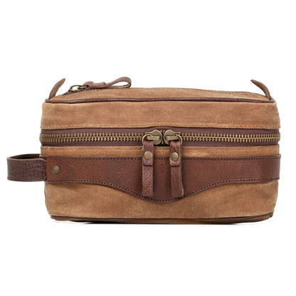 Campaign Waxed Canvas Toiletry Square Shave Kit-Bags > Toiletry Bag > Waxed Canvas-Smoke-Brown-Mission Mercantile Leather Goods