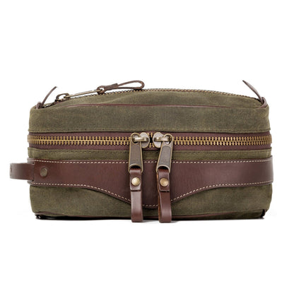 Campaign Waxed Canvas Toiletry Square Shave Kit-Bags > Toiletry Bag > Waxed Canvas-Smoke-Forest-Mission Mercantile Leather Goods