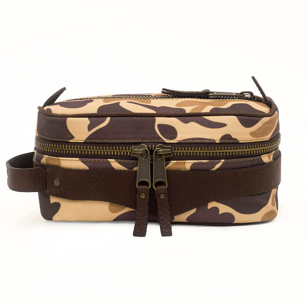Campaign Waxed Canvas Toiletry Square Shave Kit-Bags > Toiletry Bag > Waxed Canvas-Smoke-Vintage Camo-Mission Mercantile Leather Goods