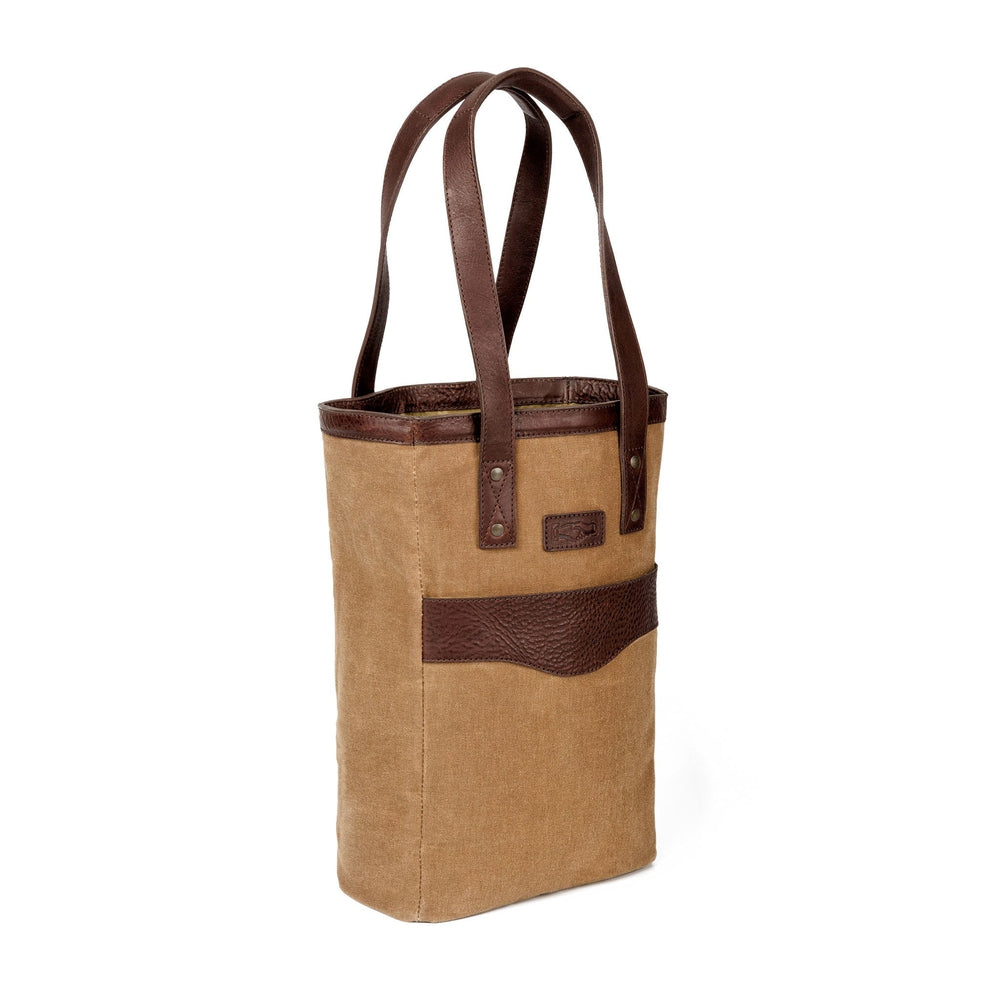 Campaign Waxed Canvas Two Bottle Wine Tote-Accessories > Beverage Carriers & Coolers > Leather-Smoke-Brown-Mission Mercantile Leather Goods