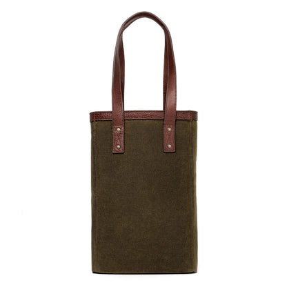 Campaign Waxed Canvas Two Bottle Wine Tote-Accessories > Beverage Carriers & Coolers > Leather-Smoke-Forest-Mission Mercantile Leather Goods
