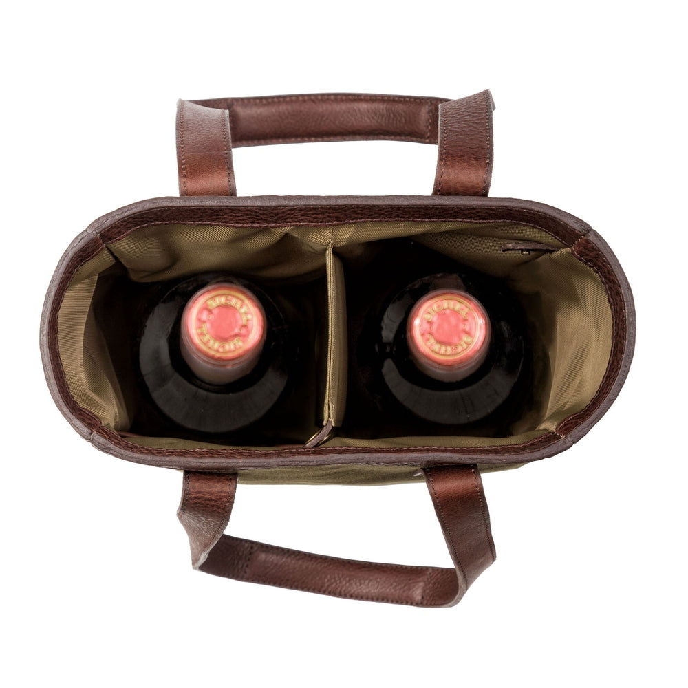 Campaign Waxed Canvas Two Bottle Wine Tote-Accessories > Beverage Carriers & Coolers > Leather-Smoke-Forest-Mission Mercantile Leather Goods