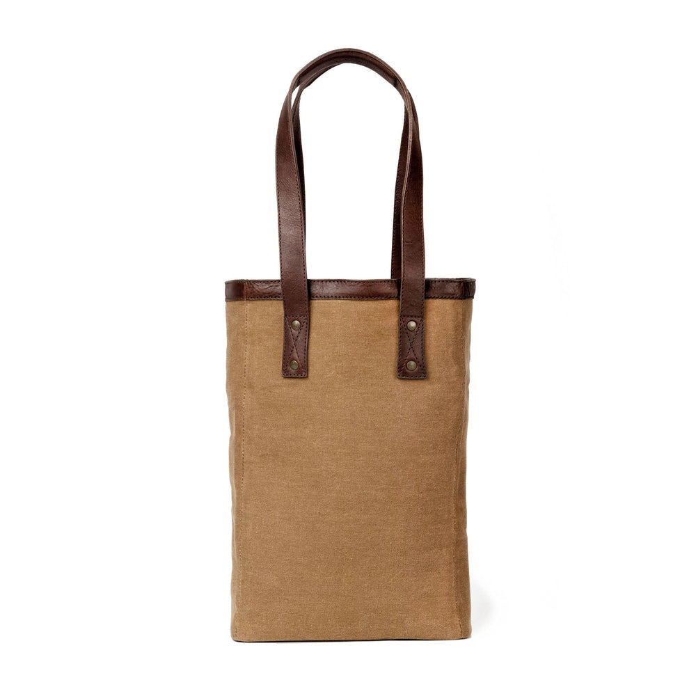 Campaign Waxed Canvas Two Bottle Wine Tote-Accessories > Beverage Carriers & Coolers > Leather-Smoke-Brown-Mission Mercantile Leather Goods