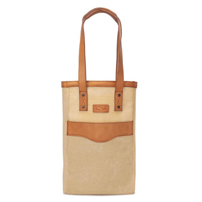 Campaign Waxed Canvas Two Bottle Wine Tote-Accessories > Beverage Carriers & Coolers > Leather-Saddle-Sand-Mission Mercantile Leather Goods
