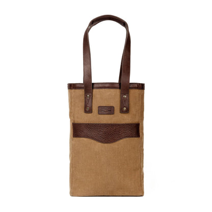 Campaign Waxed Canvas Two Bottle Wine Tote-Accessories > Beverage Carriers & Coolers > Leather-Smoke-Brown-Mission Mercantile Leather Goods