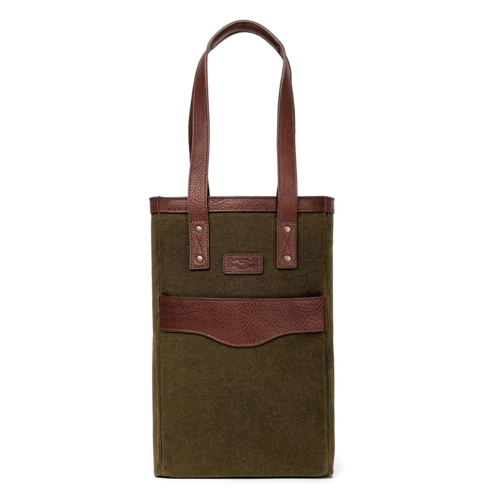 Campaign Waxed Canvas Two Bottle Wine Tote-Accessories > Beverage Carriers & Coolers > Leather-Smoke-Forest-Mission Mercantile Leather Goods
