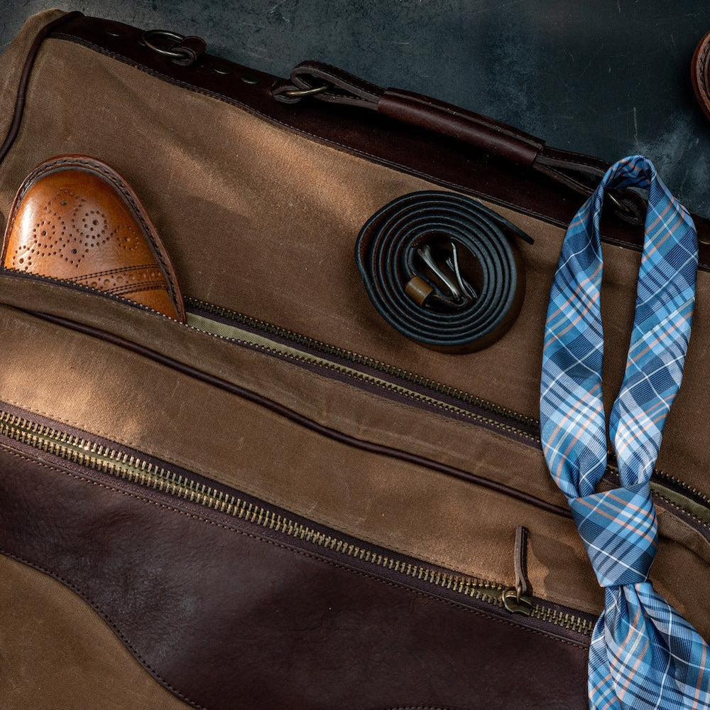 Campaign Waxed Canvas Valet Bag-Bags > Luggage > Waxed Canvas-Smoke-Brown-Mission Mercantile Leather Goods