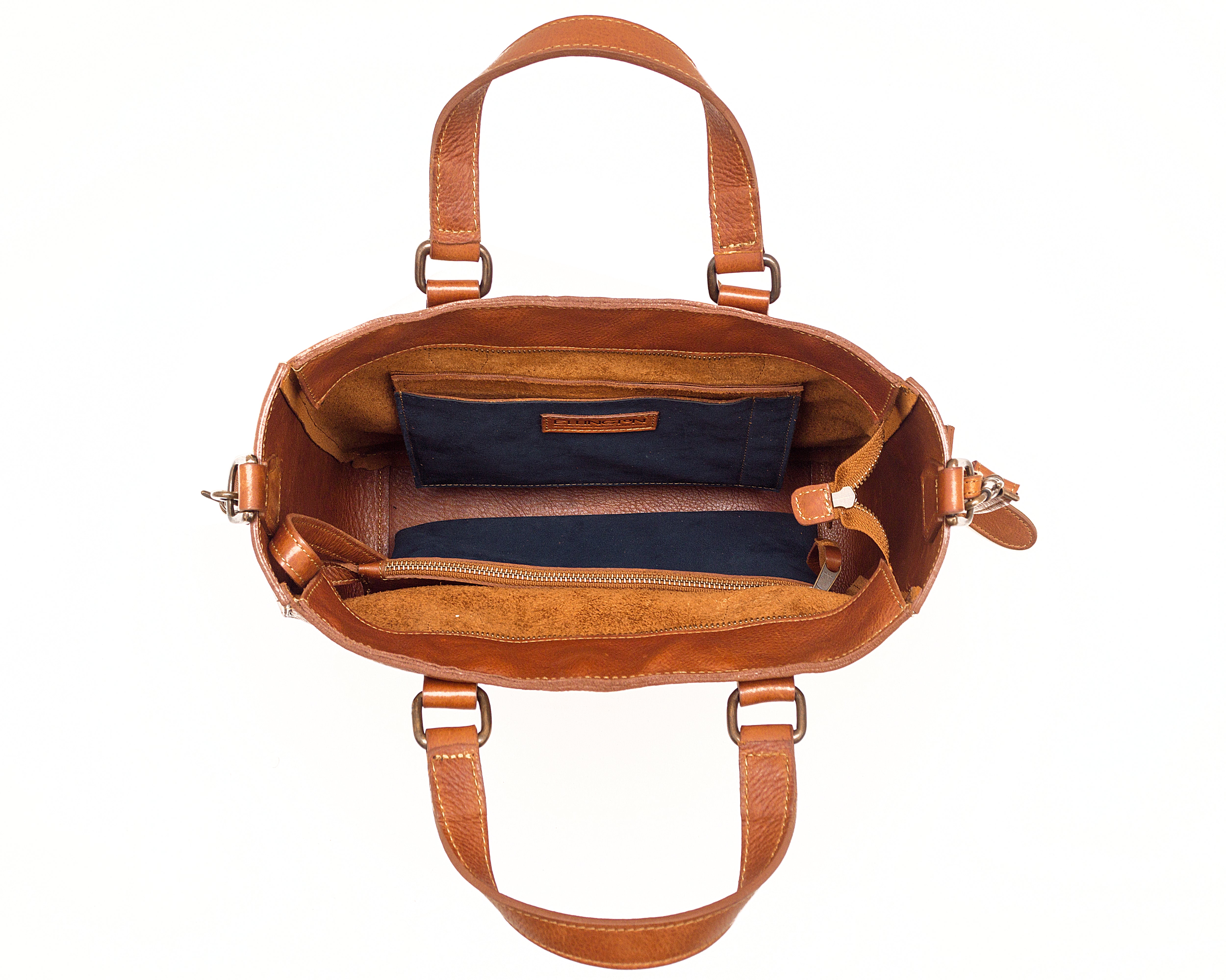 Ellington Leather Market Tote w/ Zippered Pouch-Bags > Handbag > Leather-Maple-Mission Mercantile Leather Goods