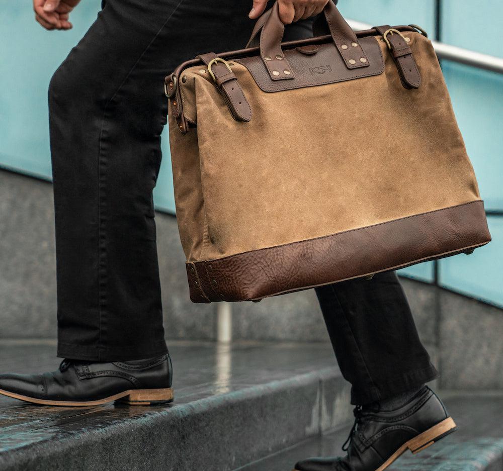 Heritage Waxed Canvas Lineman Duffle Bag-Bags > Duffle Bag > Waxed Canvas-Smoke-Brown-Mission Mercantile Leather Goods