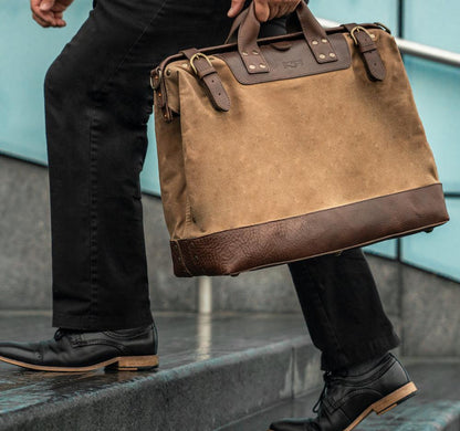 Heritage Waxed Canvas Lineman Duffle Bag-Bags > Duffle Bag > Waxed Canvas-Smoke-Brown-Mission Mercantile Leather Goods