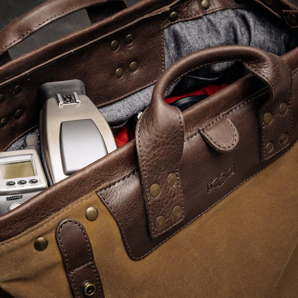 Heritage Waxed Canvas Lineman Duffle Bag-Bags > Duffle Bag > Waxed Canvas-Smoke-Brown-Mission Mercantile Leather Goods