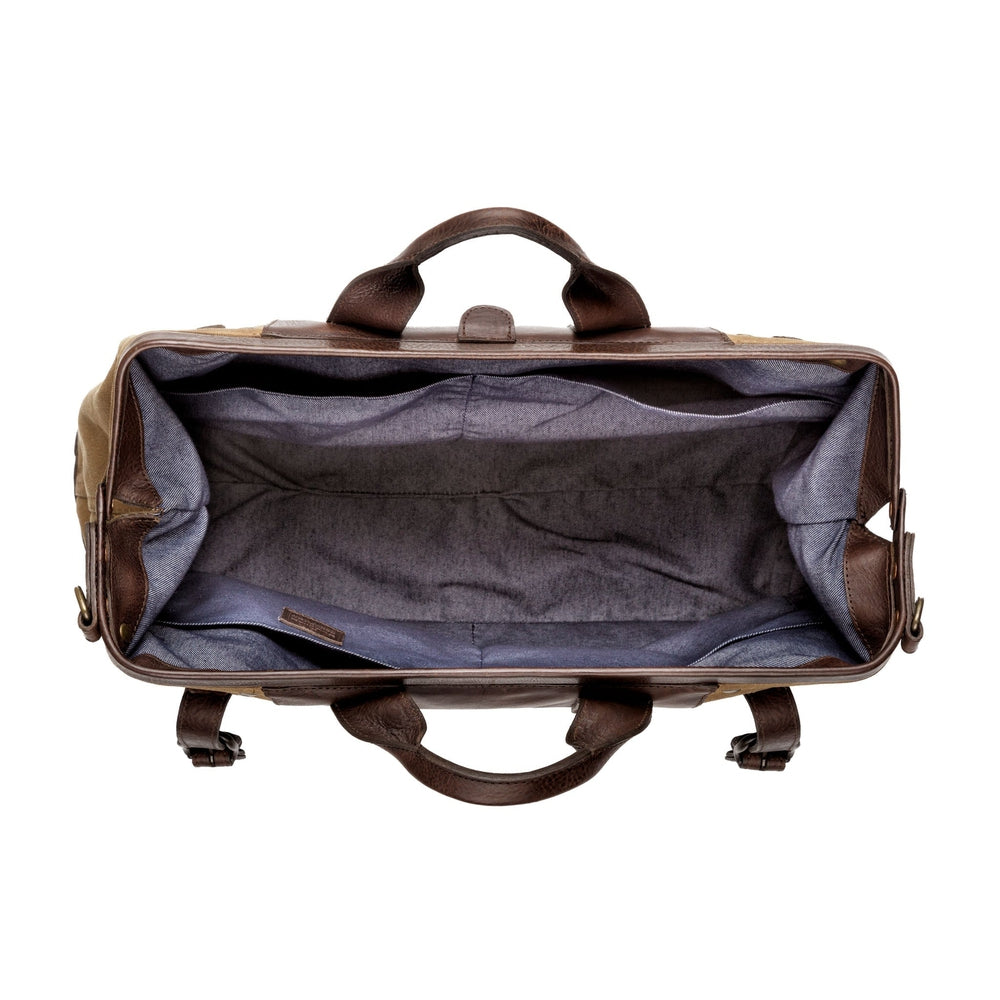 Heritage Waxed Canvas Lineman Duffle Bag-Bags > Duffle Bag > Waxed Canvas-Smoke-Brown-Mission Mercantile Leather Goods