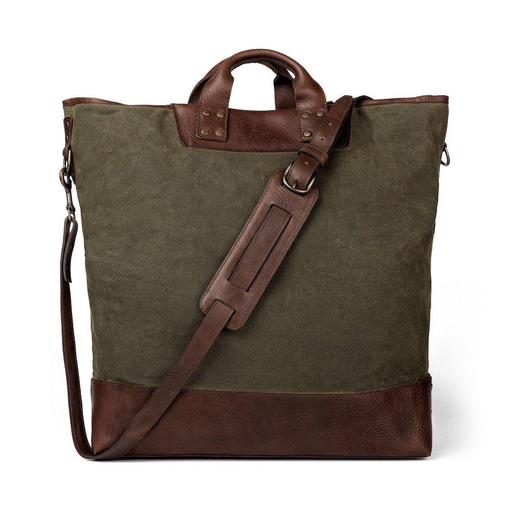 Heritage Waxed Canvas Original Ice Block Tote Bag-Bags > Tote > Waxed Canvas-Smoke-Forest-Mission Mercantile Leather Goods