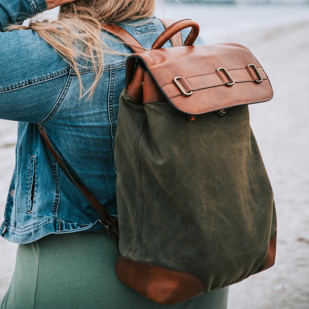 Heritage Waxed Canvas Steamer Backpack No. 2-Bags > Backpack > Waxed Canvas-Hickory-Forest-Mission Mercantile Leather Goods