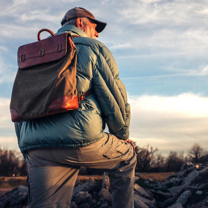 Heritage Waxed Canvas Steamer Backpack No. 2-Bags > Backpack > Waxed Canvas-Hickory-Forest-Mission Mercantile Leather Goods