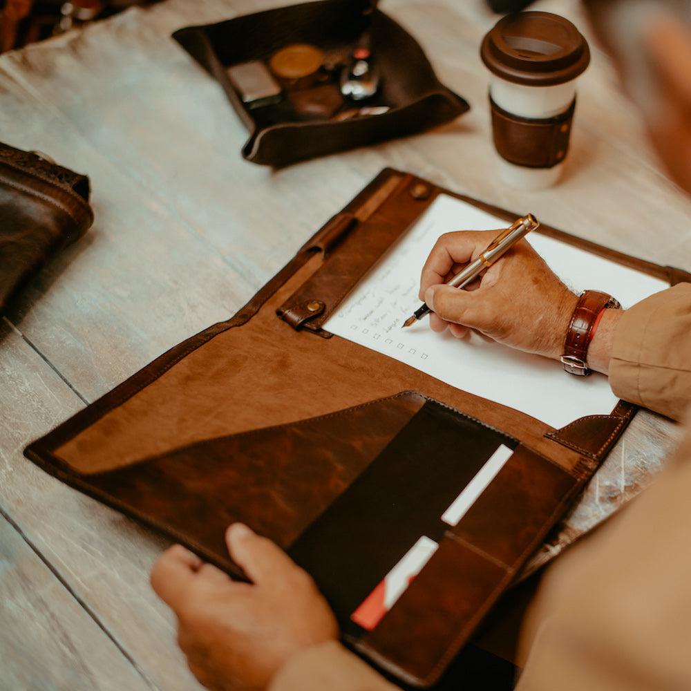 Theodore Leather Padfolio-Accessories > Office & Tech > Leather-Espresso-Mission Mercantile Leather Goods
