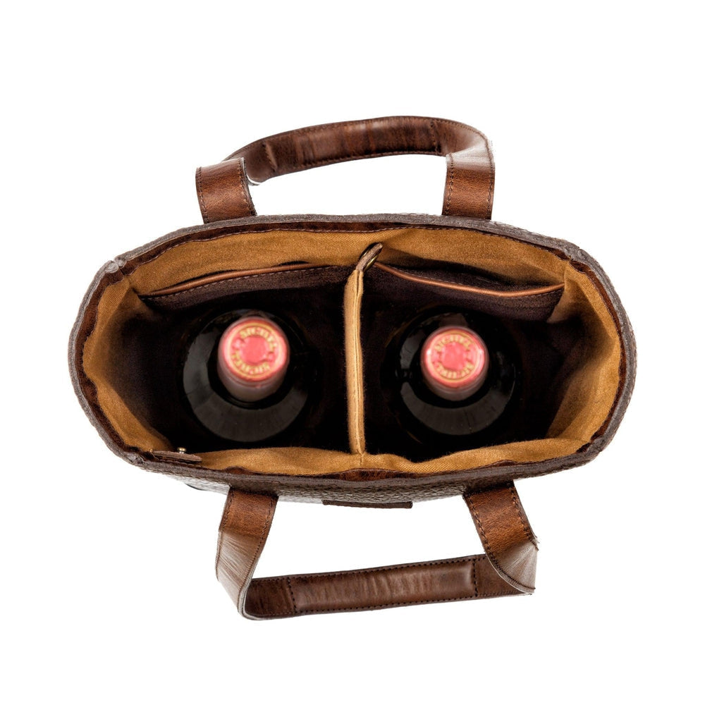 Theodore Leather Two Bottle Wine Tote Carrier-Accessories > Beverage Carriers & Coolers > Leather-Espresso-Mission Mercantile Leather Goods