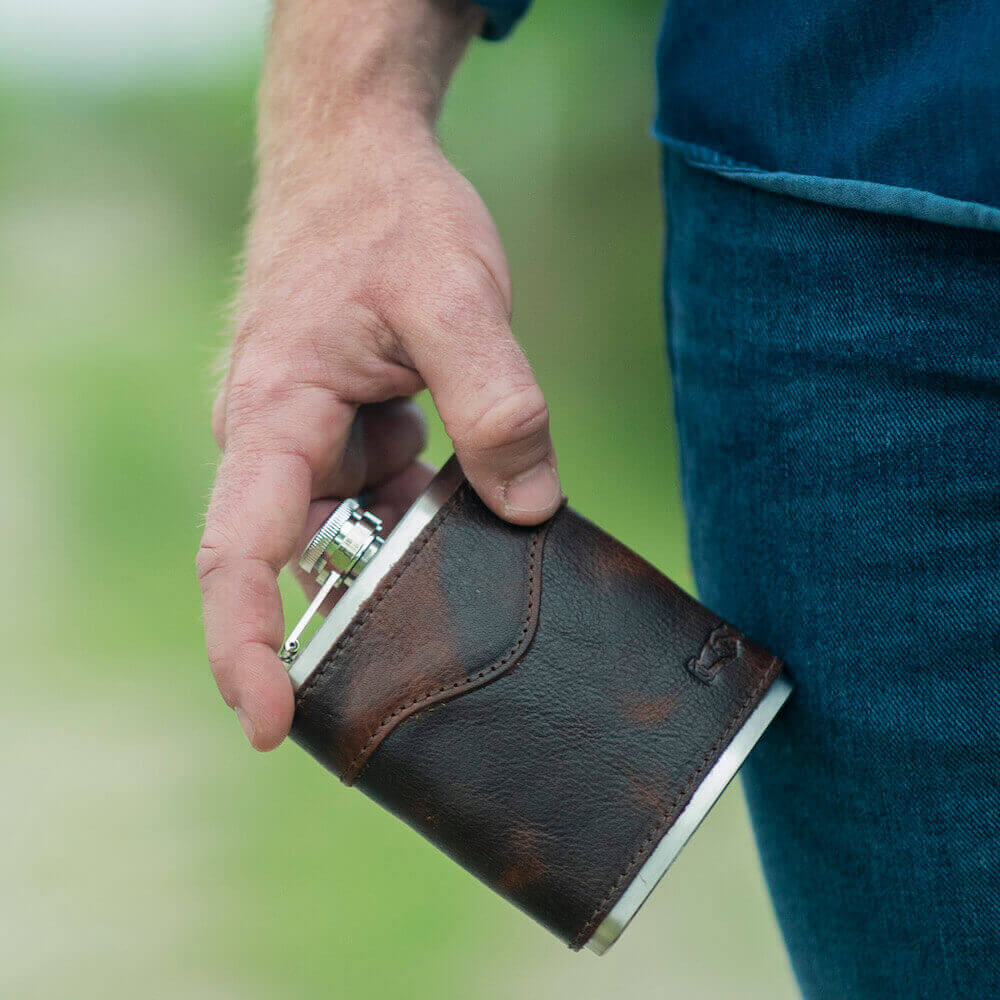 Campaign Leather Flask-Accessories > Beverage Carriers & Coolers > Leather-Whiskey-Mission Mercantile Leather Goods