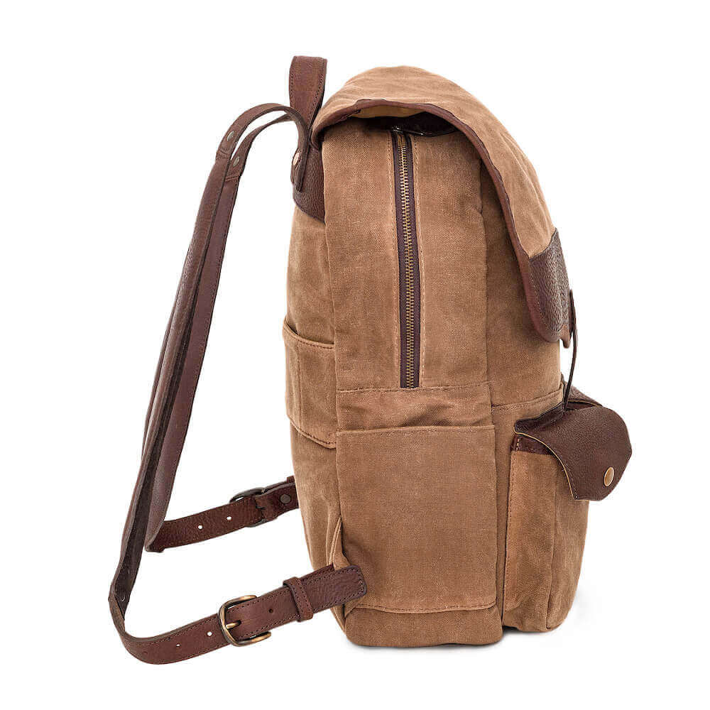 Campaign Waxed Canvas Leather Backpack-Bags > Backpack > Waxed Canvas-Smoke-Brown-Mission Mercantile Leather Goods