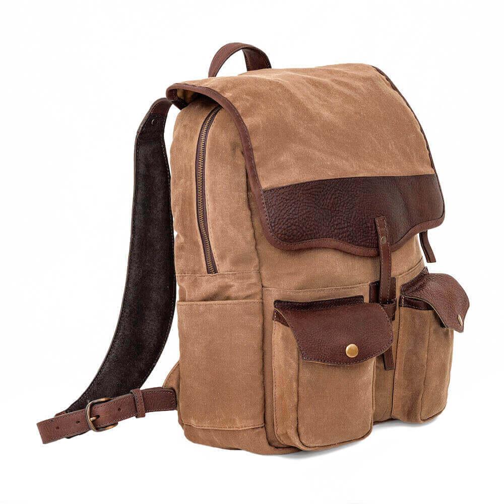 Campaign Waxed Canvas Leather Backpack-Bags > Backpack > Waxed Canvas-Smoke-Brown-Mission Mercantile Leather Goods