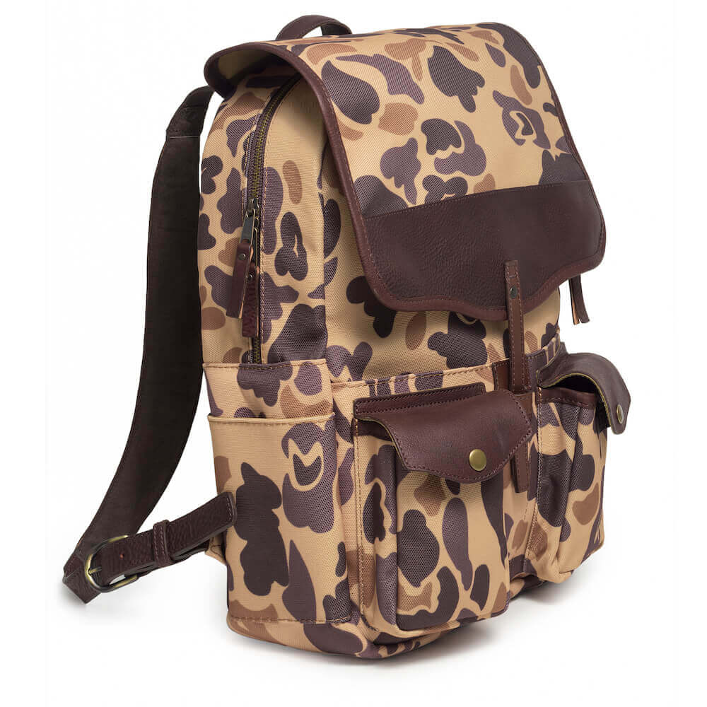 Campaign Waxed Canvas Leather Backpack-Bags > Backpack > Waxed Canvas-Smoke-Vintage Camo-Mission Mercantile Leather Goods