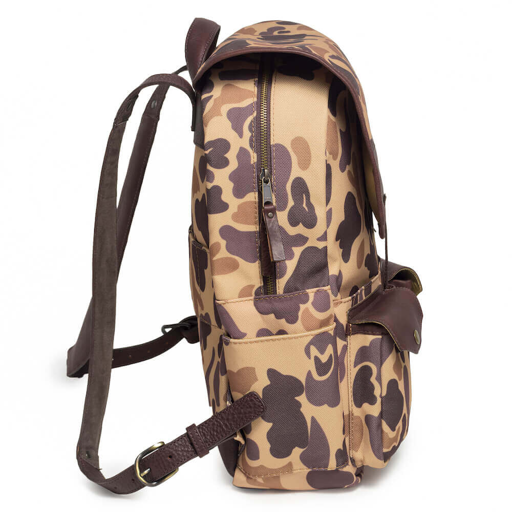 Campaign Waxed Canvas Leather Backpack-Bags > Backpack > Waxed Canvas-Smoke-Vintage Camo-Mission Mercantile Leather Goods